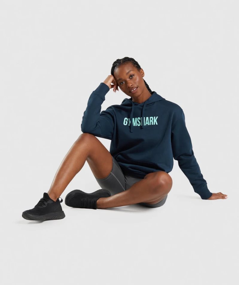 Women's Gymshark Apollo Oversized Hoodie Navy | CA 3715DN